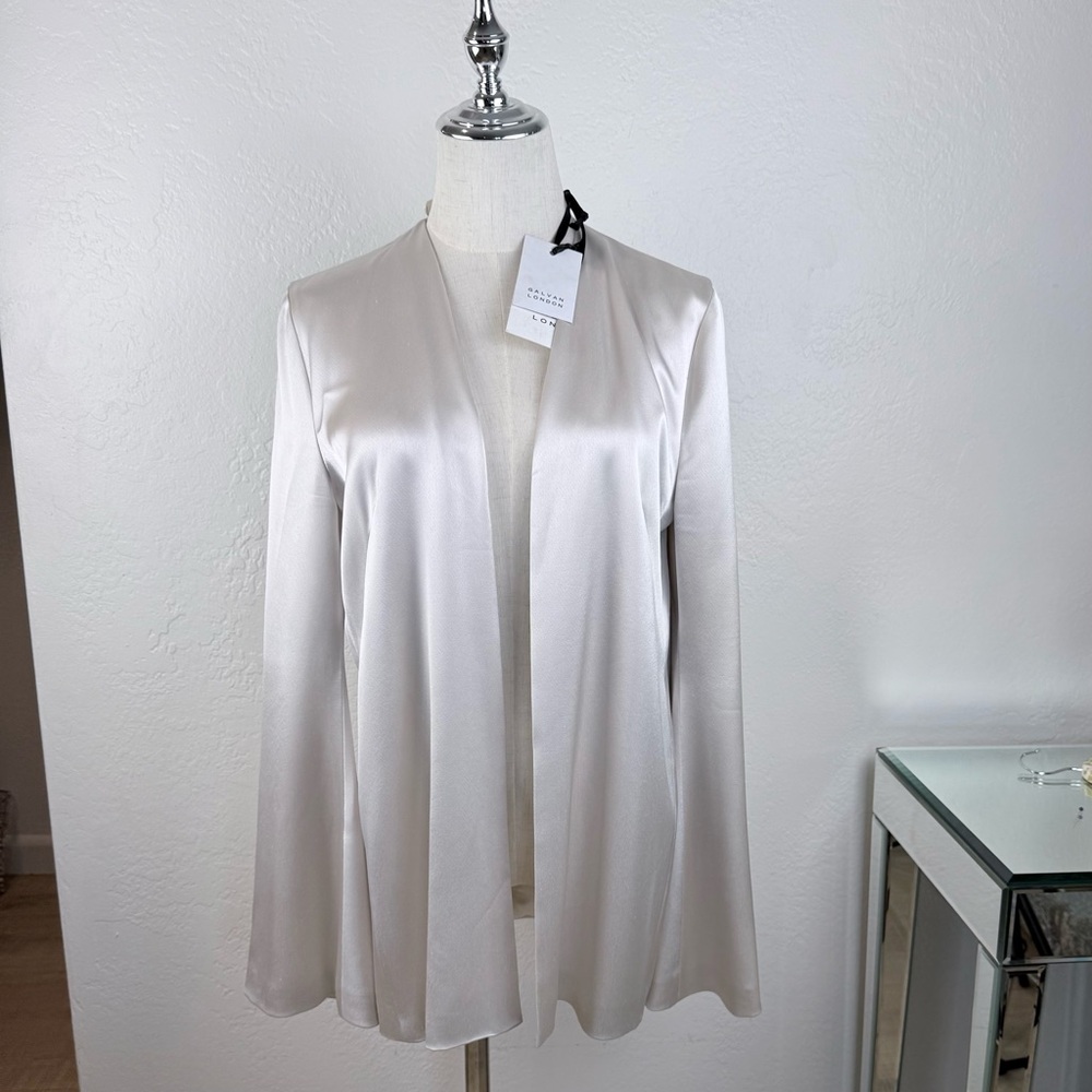 NWT Galvan London Platinum Silk Bell Sleeve Jacket Bridal Quiet Luxury‎ Luxe 8